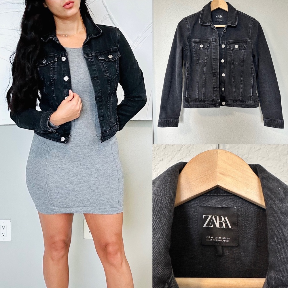 Zara Black Jean Jacket - Picture 1 of 11